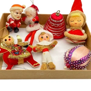 Vintage Christmas ornament lot Santas Satin ornaments horse scarecrow - Picture 1 of 18