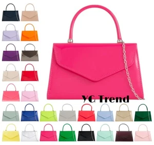 Women's Plain Patent Clutch Bag Top Handle Handbag Evening Party Prom Wedding - Picture 1 of 29