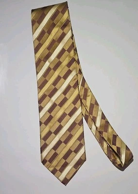 Roberto Villini Couture 色调棕色和金色手工制作领带丝绸很好!! — 第 1/4 张图片