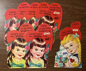 Lot of 7 Vintage Valentine Day Cards ~ 6 Brunette & 1 Blond Girl ~ Unused - Picture 1 of 6