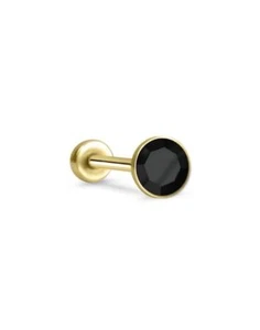 Threadless Labret Nose Ring Monroe Push Pin Stud Yellow Gold Steel 3mm CZ - Picture 1 of 14
