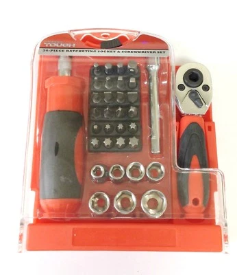 34pc Tool Set with Stubby Ratchet, Bit Driver, Sockets and Screwdriver Bits - Image 1 of 4