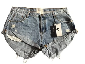 Pantalones Cortos de Denim One Teaspoon Para Mujer Hollywood Azul Bandidos Cintura Baja Talla 34 NUEVO - Imagen 1 de 4