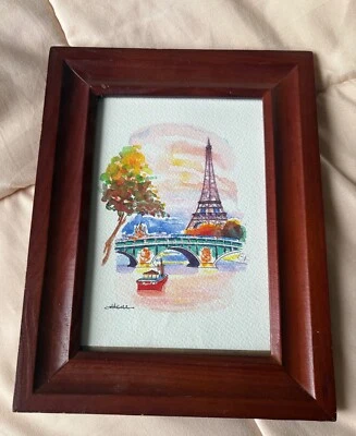 Vintage Original Paris Watercolor Painting Artist-Signed Eiffel Tower 6.5x8" - Image 1 of 4