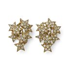 Vintage Goldtone Clear Rhinestone Stars Cluster Dangle Clip On Earrings