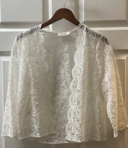 Calvin Klein Womens L White Lace Short Unlined Jacket Topper, Cottage Core Fairy - Picture 1 of 8