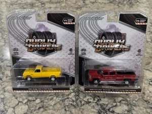 Greenlight Dually Drivers 15 2 Truck Set 2018 Chevy Red & 1982 Ram Yellow 1/64 - Picture 1 of 1