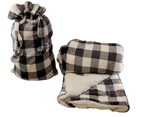 Sherpa Luxury Velveteen Berber Throw Blanket 50" x 60" Reversible In a Bag Sack - Picture 1 of 4
