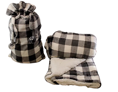 Sherpa Luxury Velveteen Berber Throw Blanket 50" x 60" Reversible In a Bag Sack - Image 1 of 4