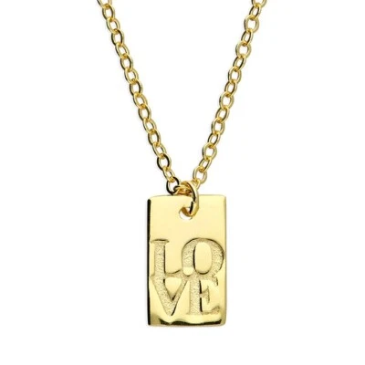 Yellow Gold Love Tag Necklace On Solid Sterling Silver 46cm / 18" 925 Hallmark - Image 1 of 2