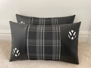 Vw camper van cushion in black faux leather withcontrast GTI tartan material new - Picture 1 of 5