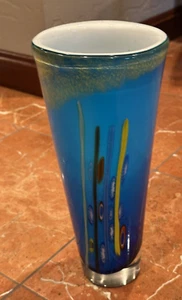 MURANO ART GLASS MILLEFIORI CONTEMPORARY CERULEAN BLUE 11.5" VASE DINO MARTEN EU - Imagen 1 de 13