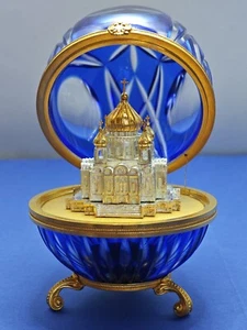 Uovo Faberge' In Cristallo Blu E Bianco Aquila Imperiale Romanoff Russia Numerat - Foto 1 di 14