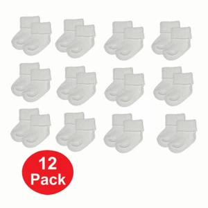 EK Newborn Infant Baby White Turn Cuff Socks 12 PAIR/LOT Girls, Boys 0-6 month - Picture 1 of 5