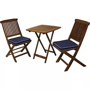 Outdoor Interiors Eucalyptus Wood 3-Piece Bistro Patio Set, Blue - Picture 1 of 6