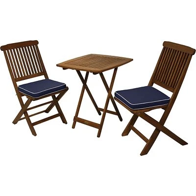 Outdoor Interiors Eucalyptus Wood 3-Piece  Bistro Patio Set, Blue - Image 1 of 4