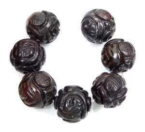 6 cuentas redondas de jade natural talladas de colección Hsiu marrón oscuro símbolo de buena suerte - Imagen 1 de 4