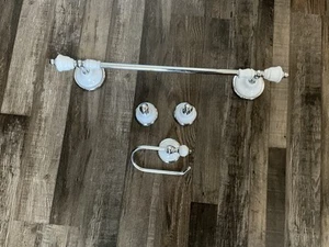 Wall Mounted Porcelain and Chrome Vintage Victorian Style 24” Towel Bar 3pc Set - Picture 1 of 7