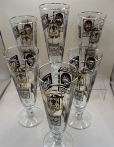 6er SET 60er JAHRE LIBBEY PILSGLÄSER MIT WIRTSHAUS KNEIPE GASTHAUS BAR SCHILDER #1 - Bild 1 von 11