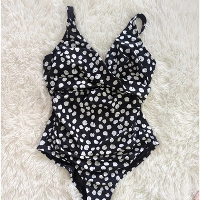 NEW Island Escape 10 Black and White Polka Dot Swimsuit - Image 1 of 4