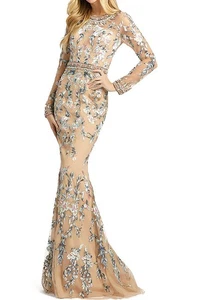 Mac Duggal 79222D Floral Embroidery Gown SZ 12 Nude Multi Mrsp $798 - Picture 1 of 2