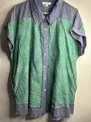 Oli & Hali Women's Shirt Short Sleeve  Washed Scarf  Top Boho Patchwork Bandana - Image 1 of 4