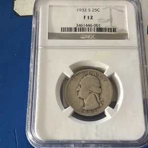 1932-S 25C Washington Quarter NGC F12 - GC331 - Picture 1 of 2