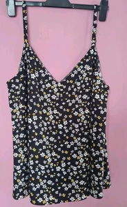 Asda George Black Floral Chiffon Cami Top Strappy Vest Size 18 Layered - Picture 1 of 6