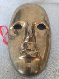 Vtg Solid Brass Human Face Decorative Mask 5.25"x9" Wall Hanging Decor - Picture 1 of 7