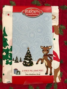 NEW SANTA RUDOLPH Cotton Standard Pillowcase ~ 2 PACK ~ HOLIDAY ~ GIFT - Picture 1 of 7