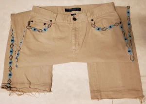 VTG Womens Ralph Lauren Jeans Co Khaki Chino Beaded Indian Aztec Navajo Pants 8P - Picture 1 of 9
