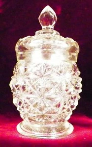 Avon Covered Jar Finecut Pattern Clear Pressed Glass Small Trinket Vintage - Picture 1 of 4