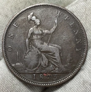 1875 Great Britain One Penny Coin High Value - Picture 1 of 4
