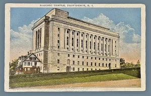 AK RHODE ISLAND • Freimaurer Tempel Vorsehung • Unbespielt Geteiltes Leinen - Bild 1 von 2