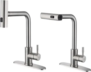 Grifo de cocina tipo cascada, con rociador, acero inoxidable, bronce cepillado. - Imagen 1 de 12