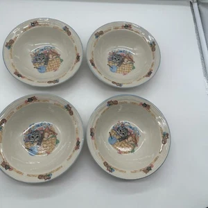Juego de 4 cuencos con borde de sopa de cereal Purrfect Friends de gres Tienshan usados en excelente estado 6 7/8" - Imagen 1 de 4