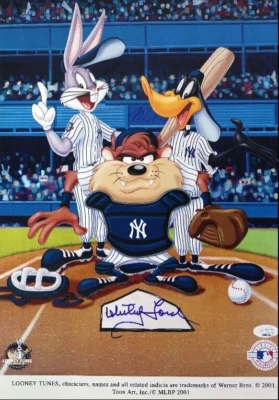 Whitey Ford Autographed Looney Tunes NY Yankees Print JSA COA - Image 1 of 3