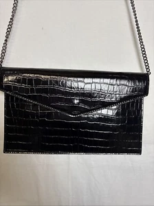 Cartera cruzada rígida clásica negra imitación plata cadena asa correa para el hombro - Imagen 1 de 9