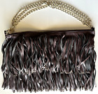 Deux Lux Bohemian Brown Shoulder Bag 10x14 Fringe Leather 70's Hobo BOHO Handbag