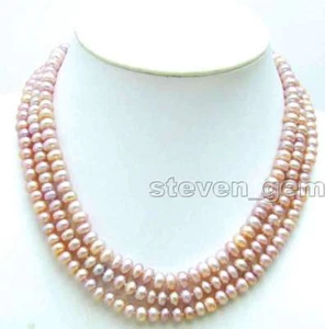 SALE 3 Strands 6-7mm Purple Flat Round Natural FW Pearl 17-19'' Necklace-nec5201 - Picture 1 of 4