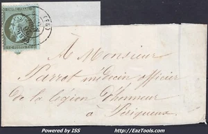 FRANCE 1c VERT OLIVE N°19 SUR BANDE CACHET A DATE DE PERIGUEUX DU 26/08/1865 - Picture 1 of 2