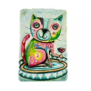 Colorido Arte Gato con Vino Espejo Compacto con Aumento Cartera Bolso Espejo - Imagen 1 de 7