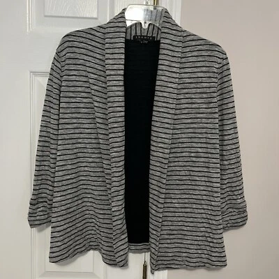 Theory Women’s Open Front Cardigan Gray And Black Stripes Size Small  - Image 1 of 4