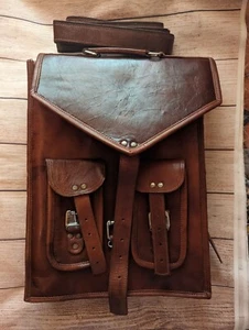 Bolsos mensajeros de cuero marrón hechos a mano del mundo 16" mochila cartera bolso para computadora portátil - Imagen 1 de 12
