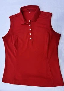 Nike Golf Women Red Dri Fit Polo Sleeveless Medium Shirt - Picture 1 of 6