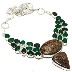 Broncita Jaspe, Jade Verde Piedra Preciosa 925 Plata de Ley Joyería Collar - Imagen 1 de 5