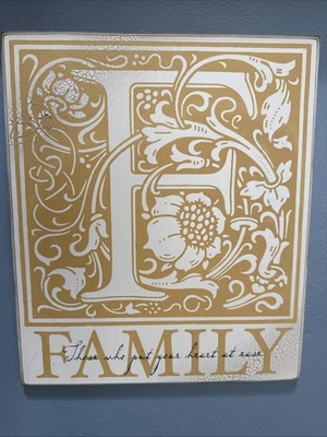 Letrero de placa de pared de madera "familia" envejecido Shabby Cottage elegante amarillo/crema Foto 1 de 4