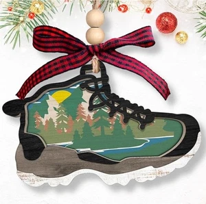 NUOVO scarpone da trekking scarpa legno ornamento Natale paesaggio esterno hobby regalo - Foto 1 di 6