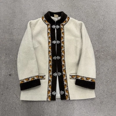 Chaqueta nórdica vintage pura lana broches de peltre abrigo largo talla 42 Fair Isle Foto 1 de 4