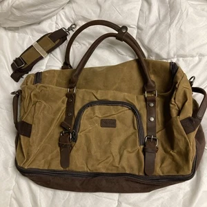 Nerlion Men’s Brown Duffle Waxed Canvas & Leather Waterproof Travel Bag W/ Strap - Picture 1 of 15